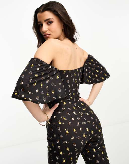 ASOS DESIGN – Småblommig jumpsuit i jersey med utsvängda ben och utställda ärmar, 2 av 4
