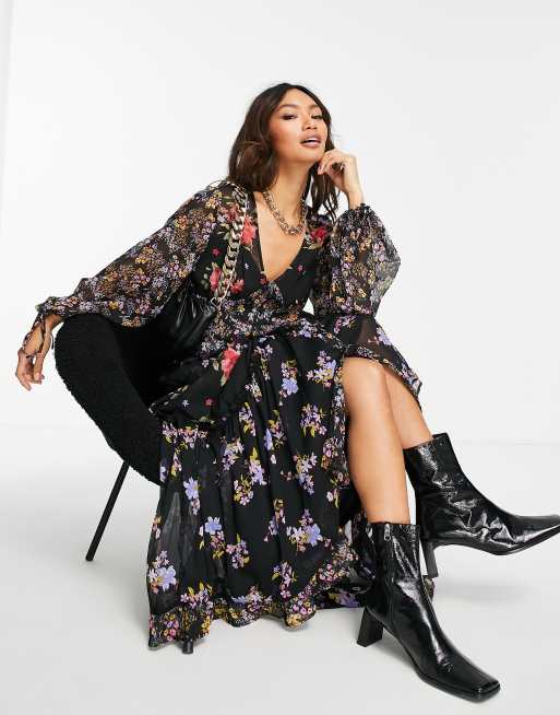 ASOS DESIGN – Småblommig mjuk maxiklänning
