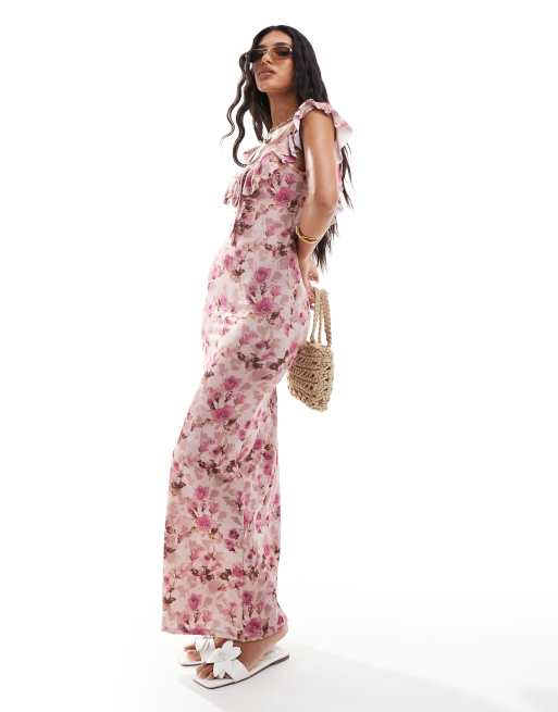 ASOS DESIGN – Småblommig tea-klänning i midilängd med volang och nyckelhålsöppning, 2 av 4