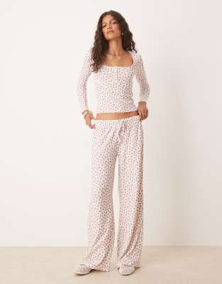 ASOS DESIGN – Småblommiga, poitellestickade byxor med vida ben, del av set - view 1