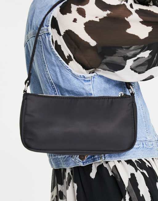 ASOS DESIGN - Smal 90'er skuldertaske i sort nylon