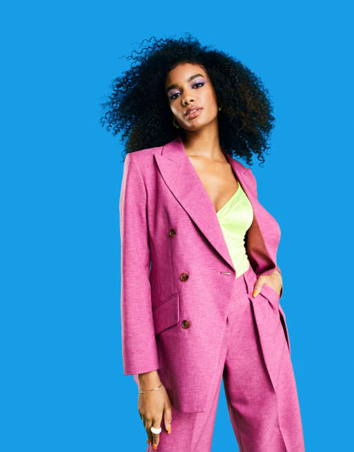 ASOS DESIGN - Smal blazer med markante skuldre og crosshatch-mønster i pink