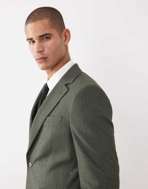 ASOS DESIGN - Smal colbert in donkergroen visgraatmotief, 3 van 5