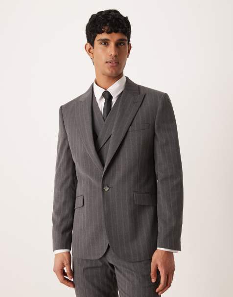 ASOS DESIGN - Smal colbert in grijs met krijtstreep - view 1