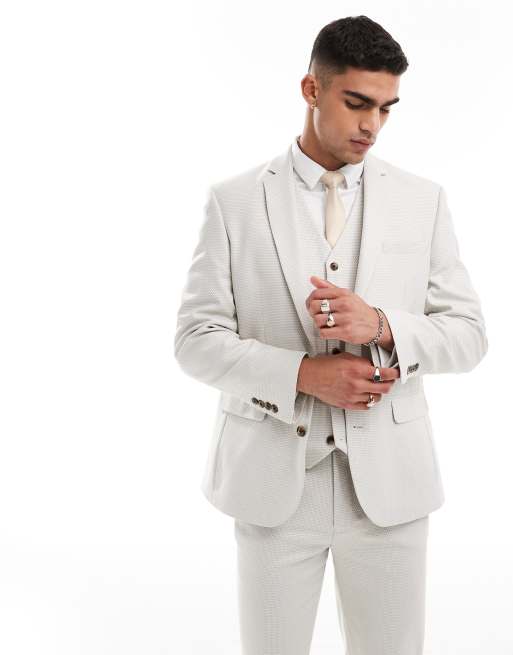 ASOS DESIGN - Smal colbert met birdseye-textuur in lichtgrijs