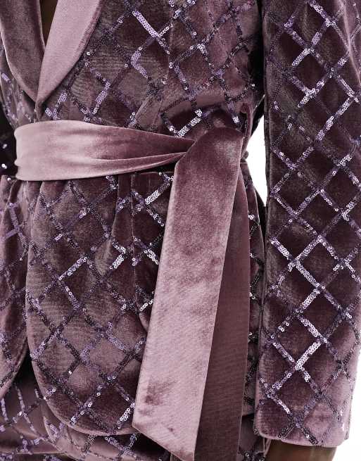 ASOS DESIGN - Smal colbert met diamantvormig patroon met lovertjes in lila, 2 van 5