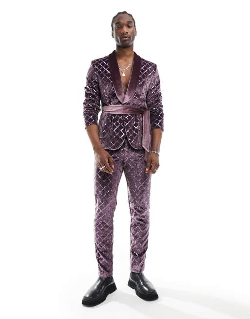 ASOS DESIGN - Smal colbert met diamantvormig patroon met lovertjes in lila, 3 van 5
