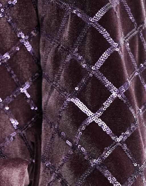 ASOS DESIGN - Smal colbert met diamantvormig patroon met lovertjes in lila, 5 van 5