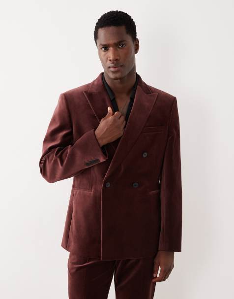 ASOS DESIGN - Smal colbert met dubbele rij knopen van katoenfluweel in donkerbruin - view 1
