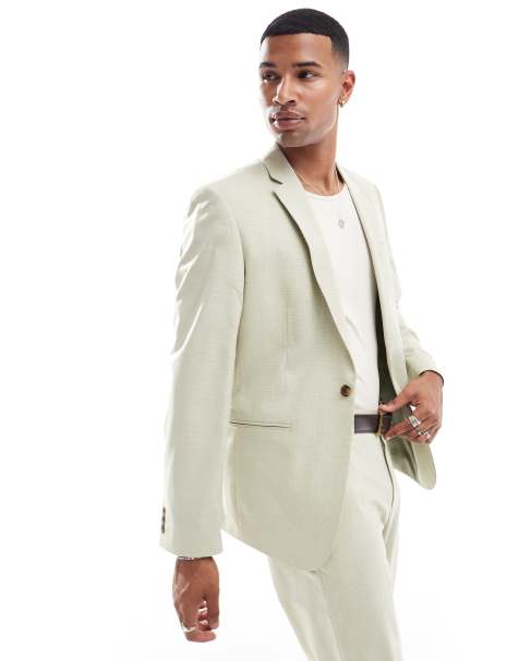 ASOS DESIGN - Smal colbert met geweven steek in groen - view 1