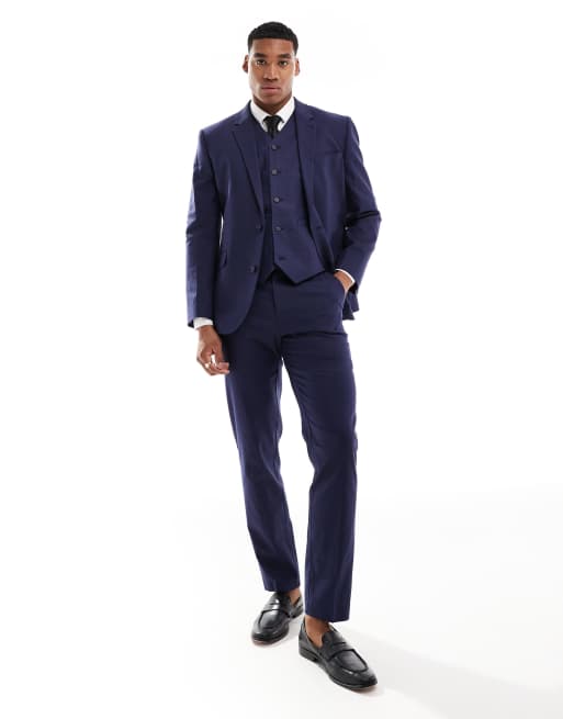 ASOS DESIGN - Smal colbert met linnen in marineblauw