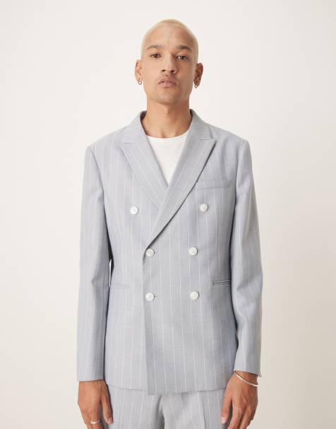 ASOS DESIGN - Smal colbert met linnenlook in blauwe krijtstreep - view 1