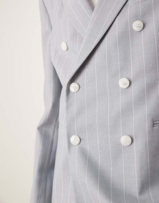 ASOS DESIGN - Smal colbert met linnenlook in blauwe krijtstreep, 5 van 5