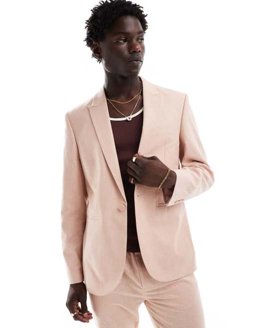 ASOS DESIGN - Smal colbert met linnenlook in roze