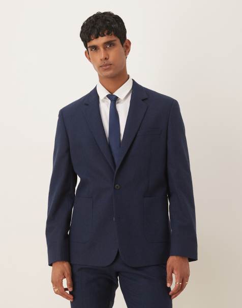 ASOS DESIGN - Smal colbert met wol in marineblauw - view 1