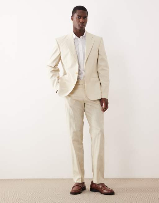 ASOS DESIGN - Smal colbert van 100% katoen met linnenlook in beige, 2 van 5