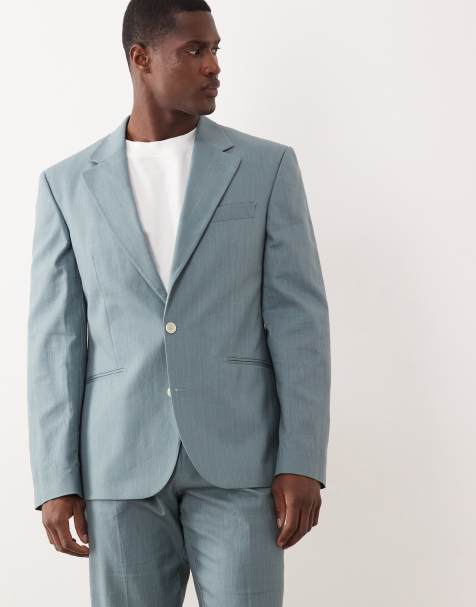 ASOS DESIGN - Smal colbert van 100% katoen met linnenlook in blauw - view 1