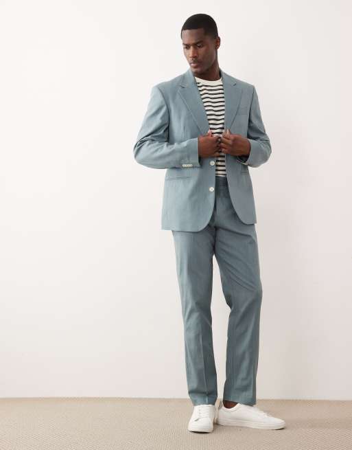 ASOS DESIGN - Smal colbert van 100% katoen met linnenlook in blauw, 2 van 5