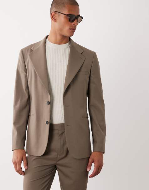 ASOS DESIGN - Smal colbert van 100% zomerwol in bruin - view 1
