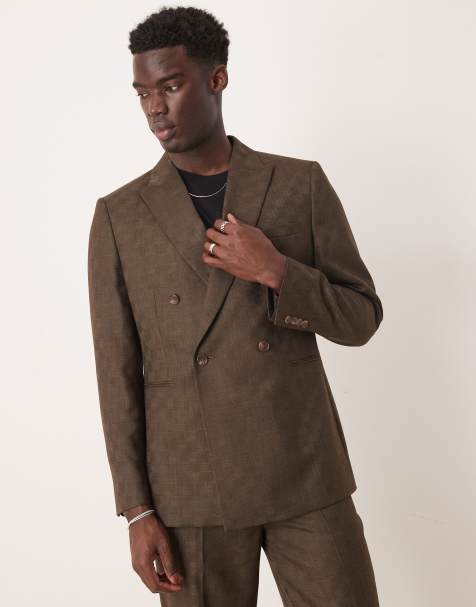 ASOS DESIGN - Smal colbert van jacquard met dambordpatroon in bruin - view 1