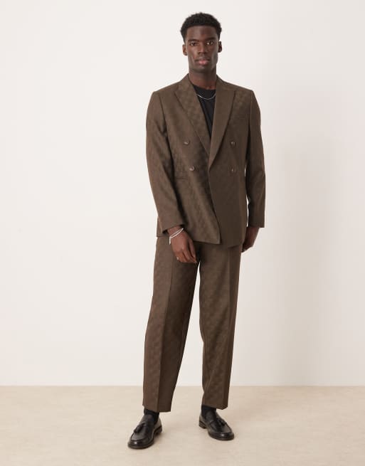 ASOS DESIGN - Smal colbert van jacquard met dambordpatroon in bruin, 3 van 5