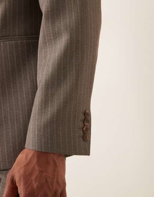 ASOS DESIGN - Smal colbert van keperstof in bruin met krijtstreep, 3 van 5