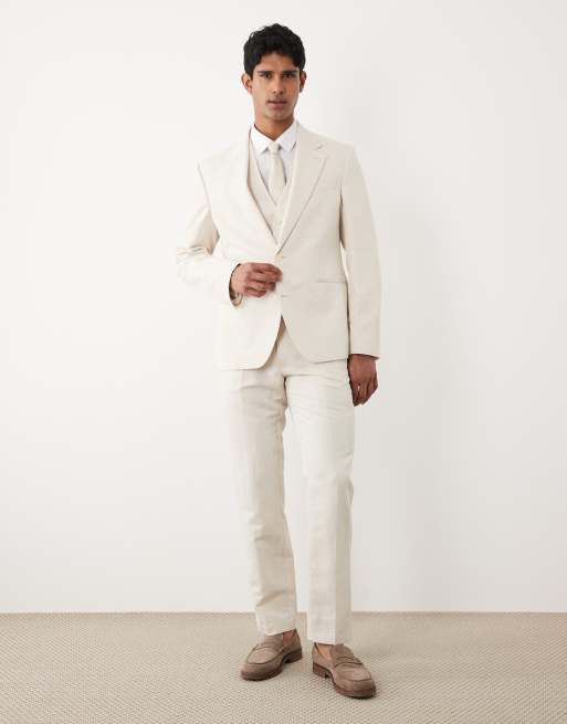 ASOS DESIGN - Smal colbert van linnenrijke keperstof in ecru, 3 van 5