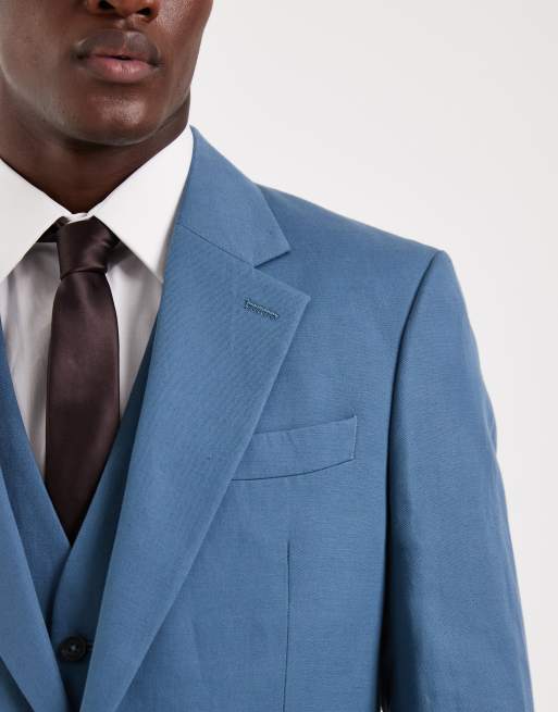 ASOS DESIGN - Smal colbert van linnenrijke keperstof in middenblauw, 3 van 5