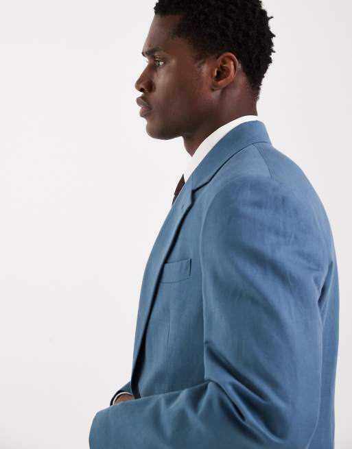 ASOS DESIGN - Smal colbert van linnenrijke keperstof in middenblauw, 5 van 5