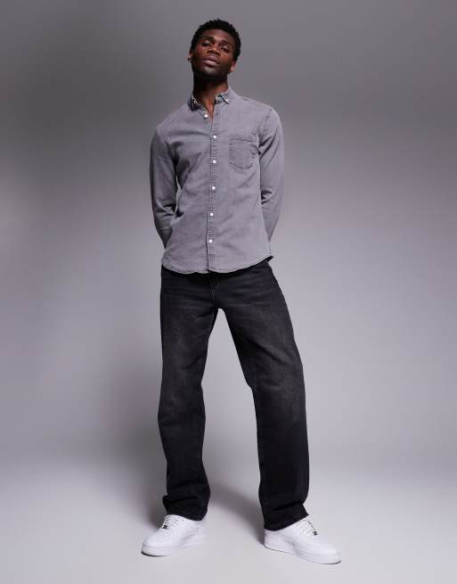ASOS DESIGN - Smal denim overhemd met stretch in zwart met wassing, 2 van 4