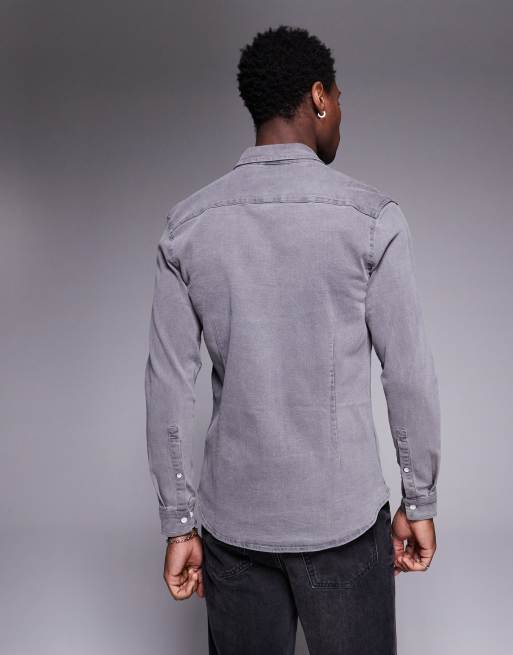 ASOS DESIGN - Smal denim overhemd met stretch in zwart met wassing, 4 van 4