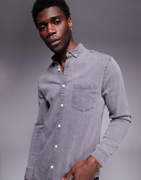 ASOS DESIGN - Smal denimskjorte med stretch i forvasket sort - view 1