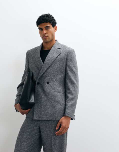 ASOS DESIGN - Smal double breasted colbert in zout en peper grijs - view 1