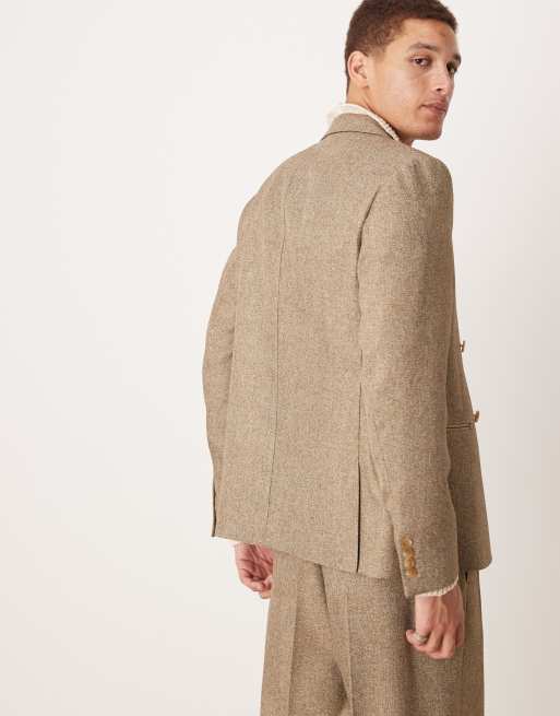 ASOS DESIGN - Smal double breasted colbert met visgraatmotief in bruin, 4 van 5