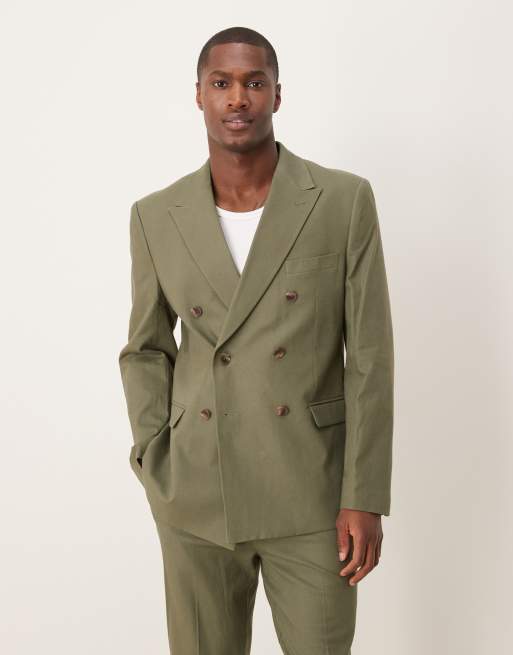 ASOS DESIGN - Smal double breasted colbert van linnenmix in groen