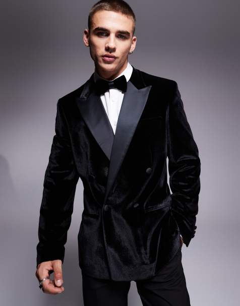 ASOS DESIGN - Smal double breasted smokingcolbert in zwart fluweel - view 1