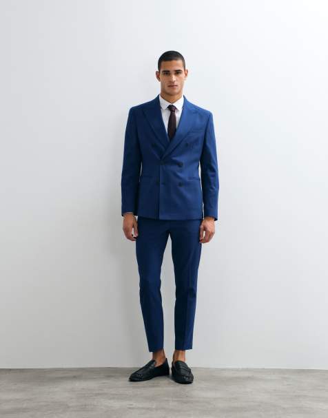 ASOS DESIGN smal dubbelknäppt kostymkavaj i blått - view 1