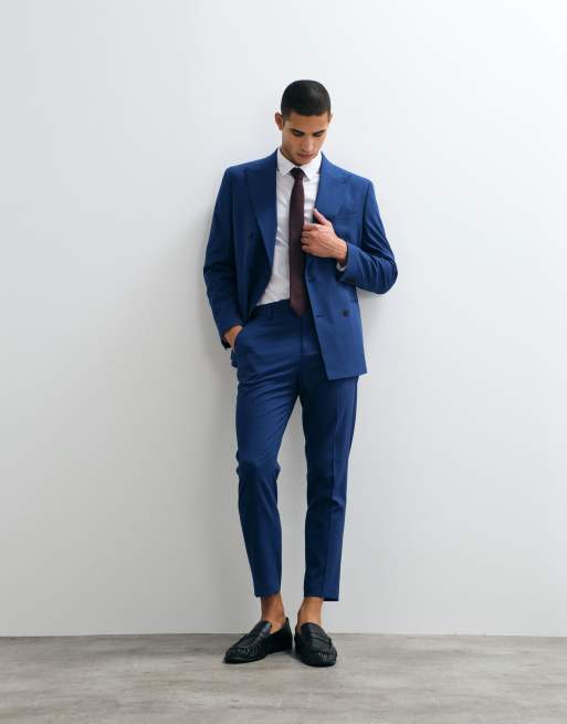 ASOS DESIGN smal dubbelknäppt kostymkavaj i blått, 4 av 5