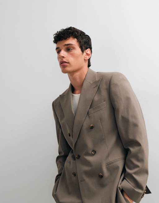 ASOS DESIGN smal dubbelknäppt kostymkavaj i brun, 3 av 5