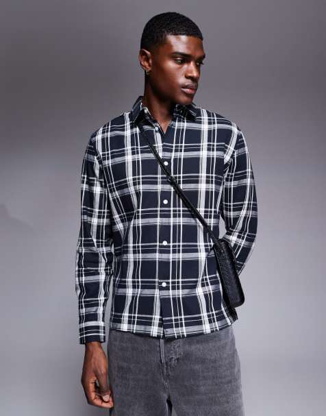 ASOS DESIGN - Smal geruit overhemd in zwart - view 1