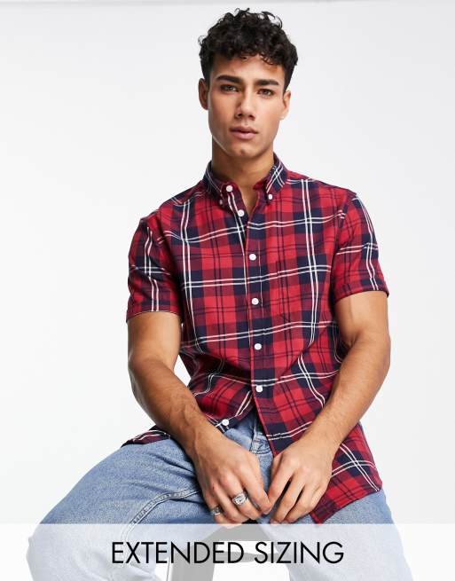ASOS DESIGN - Smal geruit overhemd met stretch in bordeauxrood