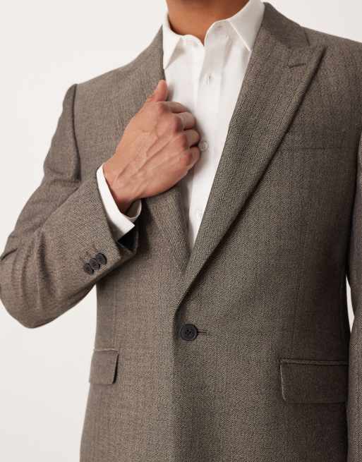 ASOS DESIGN - Smal gestreept colbert met keperstof met wollook in grijs, 5 van 5