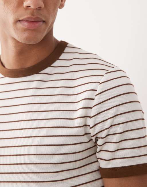 ASOS DESIGN - Smal gestreept T-shirt van zware stof in bruin en wit, 3 van 5