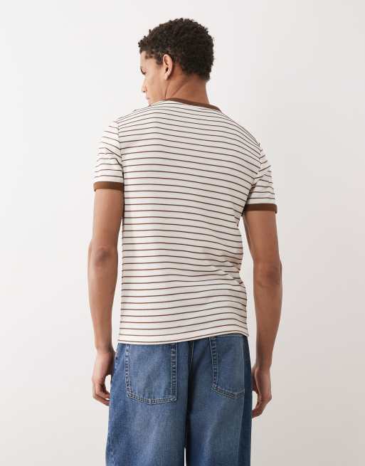 ASOS DESIGN - Smal gestreept T-shirt van zware stof in bruin en wit, 5 van 5