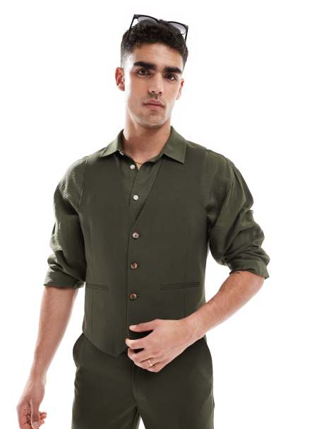 ASOS DESIGN - Smal gilet in olijfgroen - view 1