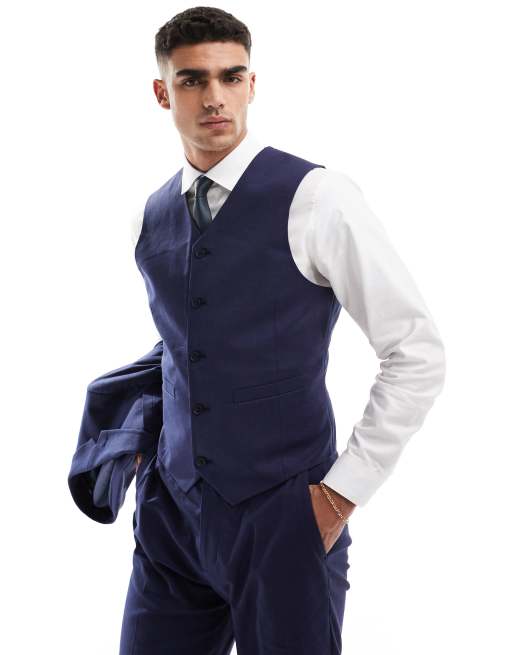 ASOS DESIGN - Smal gilet met linnen in marineblauw