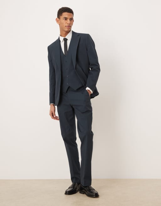 ASOS DESIGN - Smal gilet met visgraatmotief in marineblauw, 2 van 5