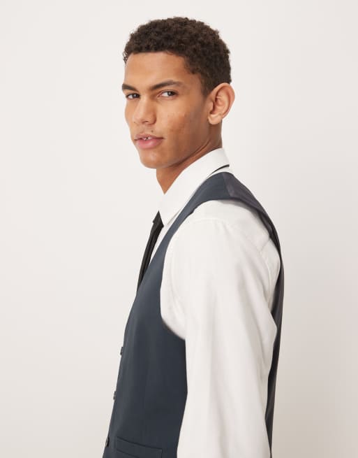 ASOS DESIGN - Smal gilet met visgraatmotief in marineblauw, 5 van 5
