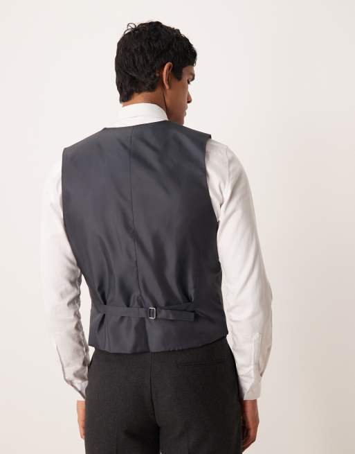 ASOS DESIGN - Smal gilet met wollook in antracietgrijs, 3 van 4