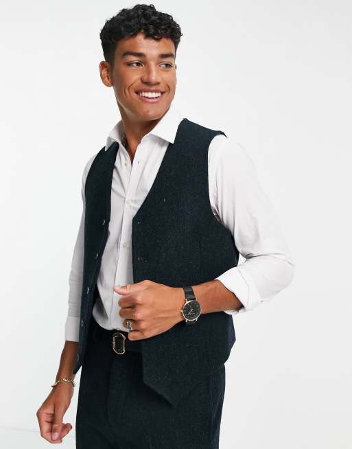 ASOS DESIGN - Smal gilet van 100% wollen Harris tweed in bosgroen
